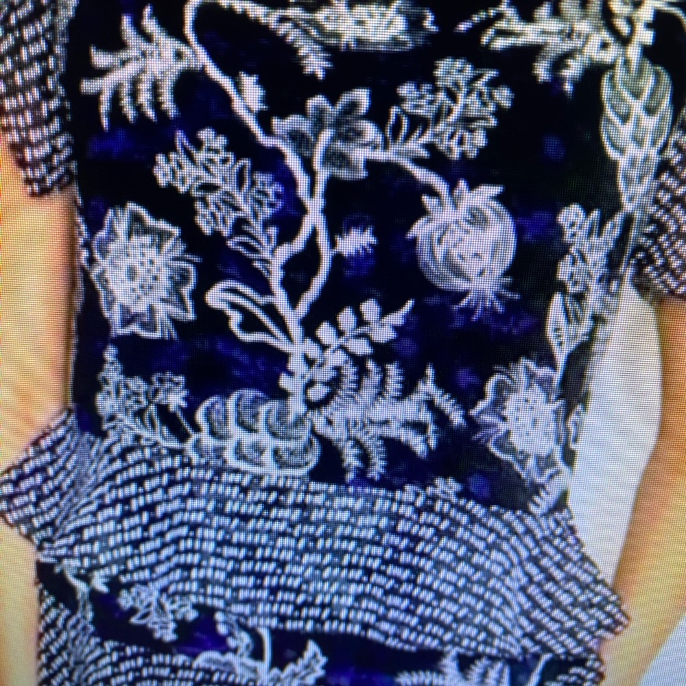 Cabi Hybrid Floral Navy Blue and White Women's blouse size small.style 5355